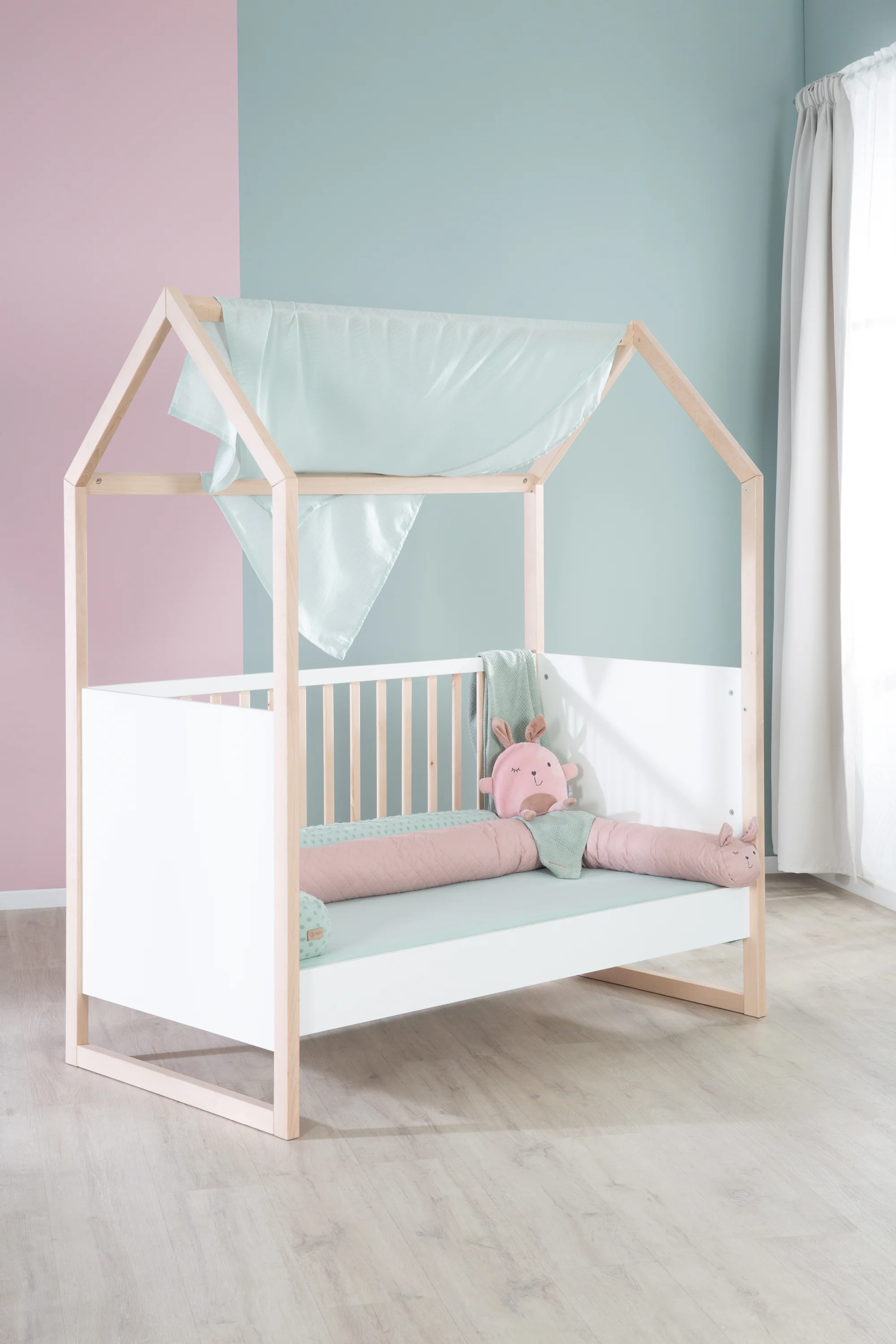 Hausbett 70x140 cm - Höhenverstellbar - Umbaubar - Buche natur - Holz weiß - Image 18