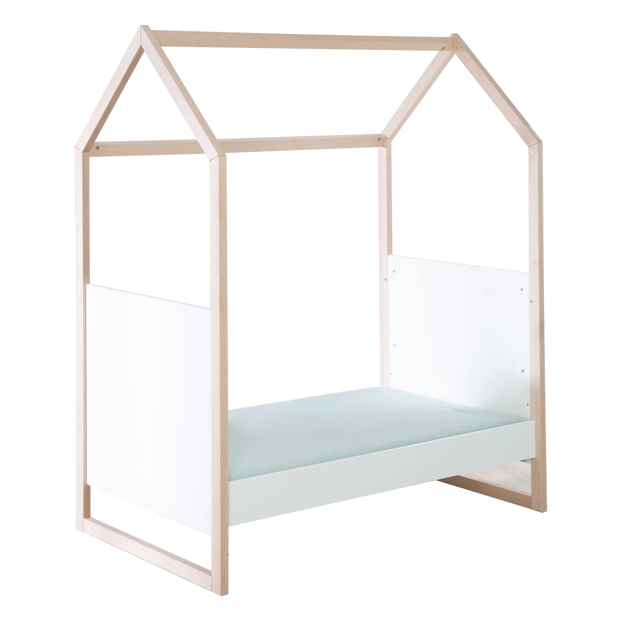 Hausbett 70x140 cm - Höhenverstellbar - Umbaubar - Buche natur - Holz weiß - Image 6