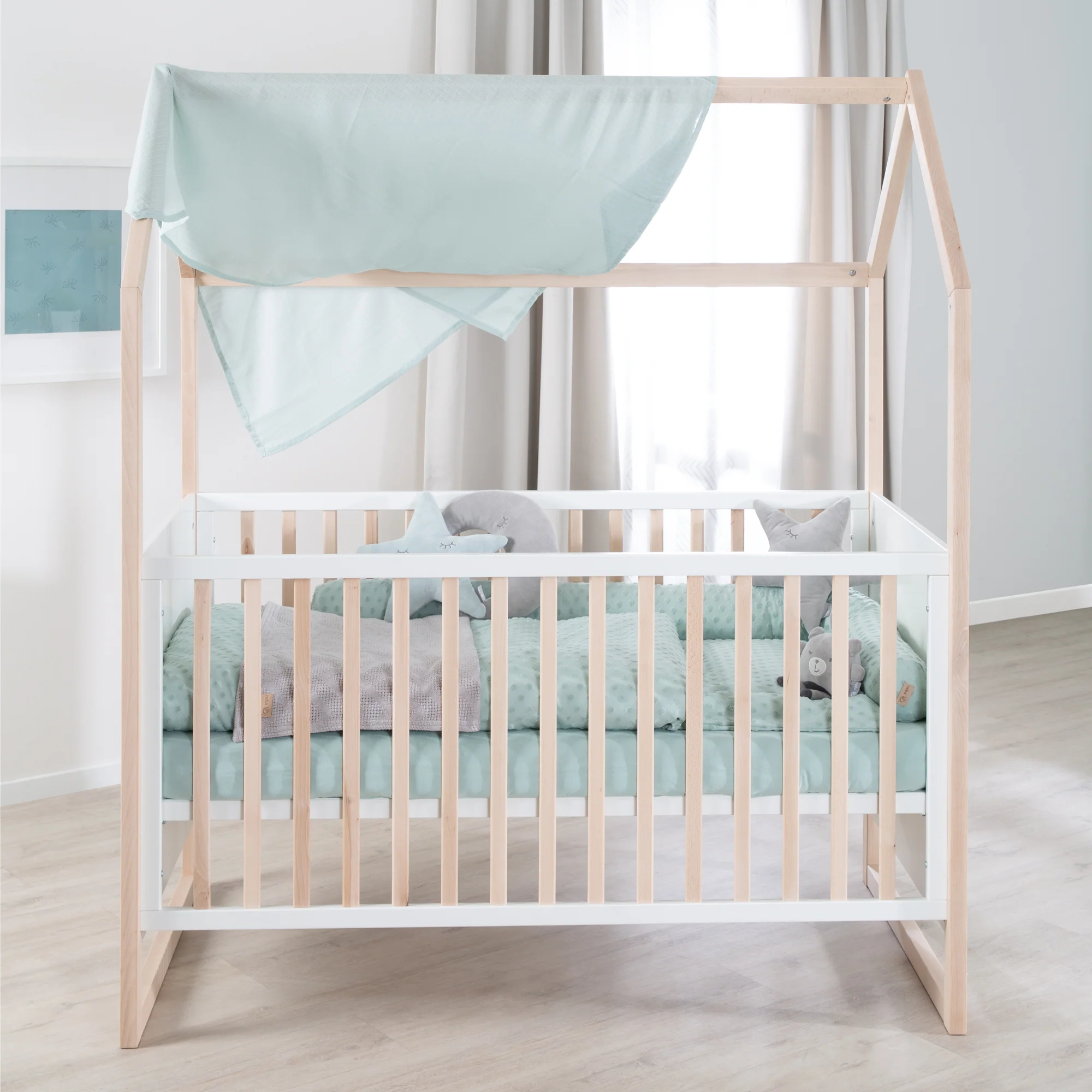 Hausbett 70x140 cm - Höhenverstellbar - Umbaubar - Buche natur - Holz weiß - Image 7