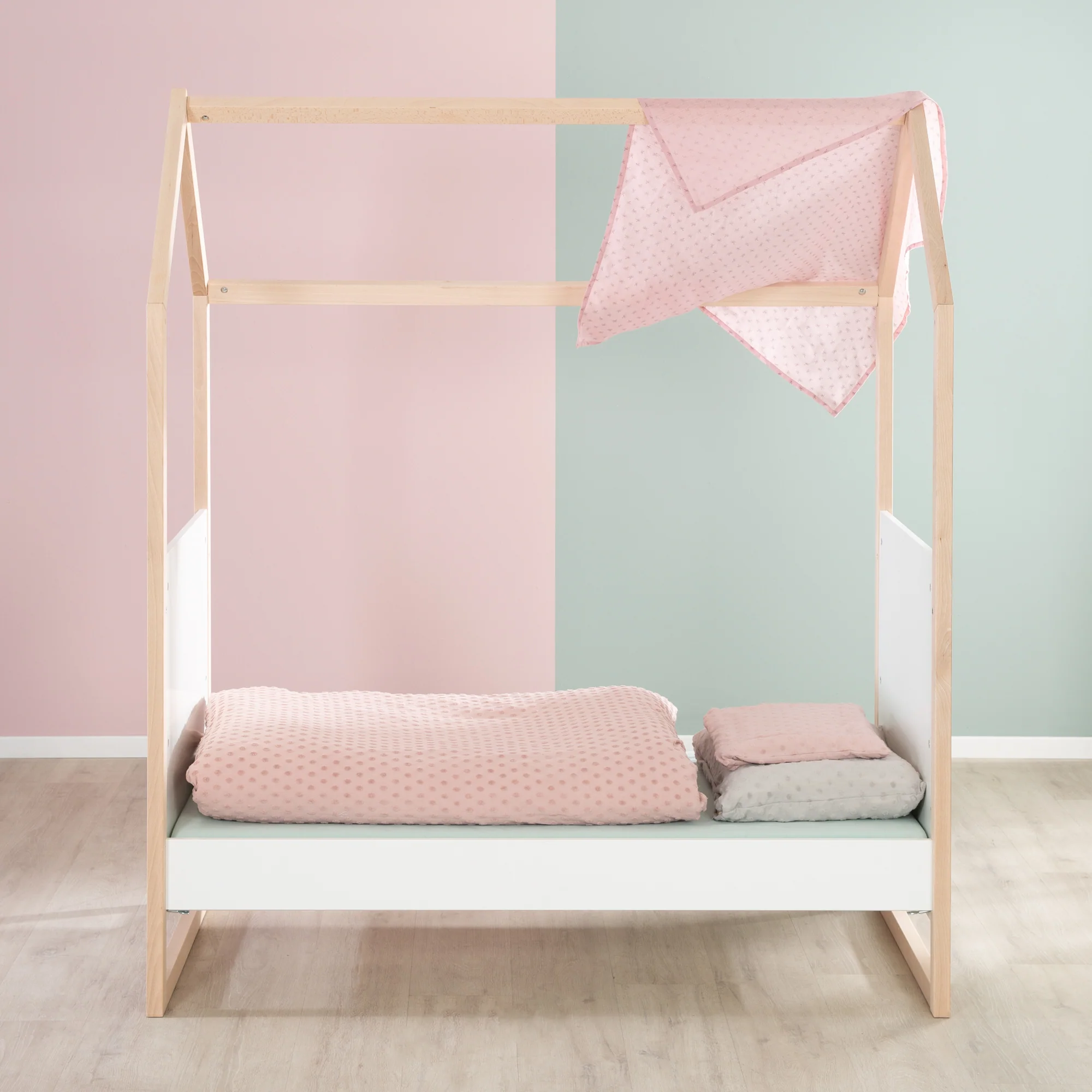 Hausbett 70x140 cm - Höhenverstellbar - Umbaubar - Buche natur - Holz weiß - Image 9