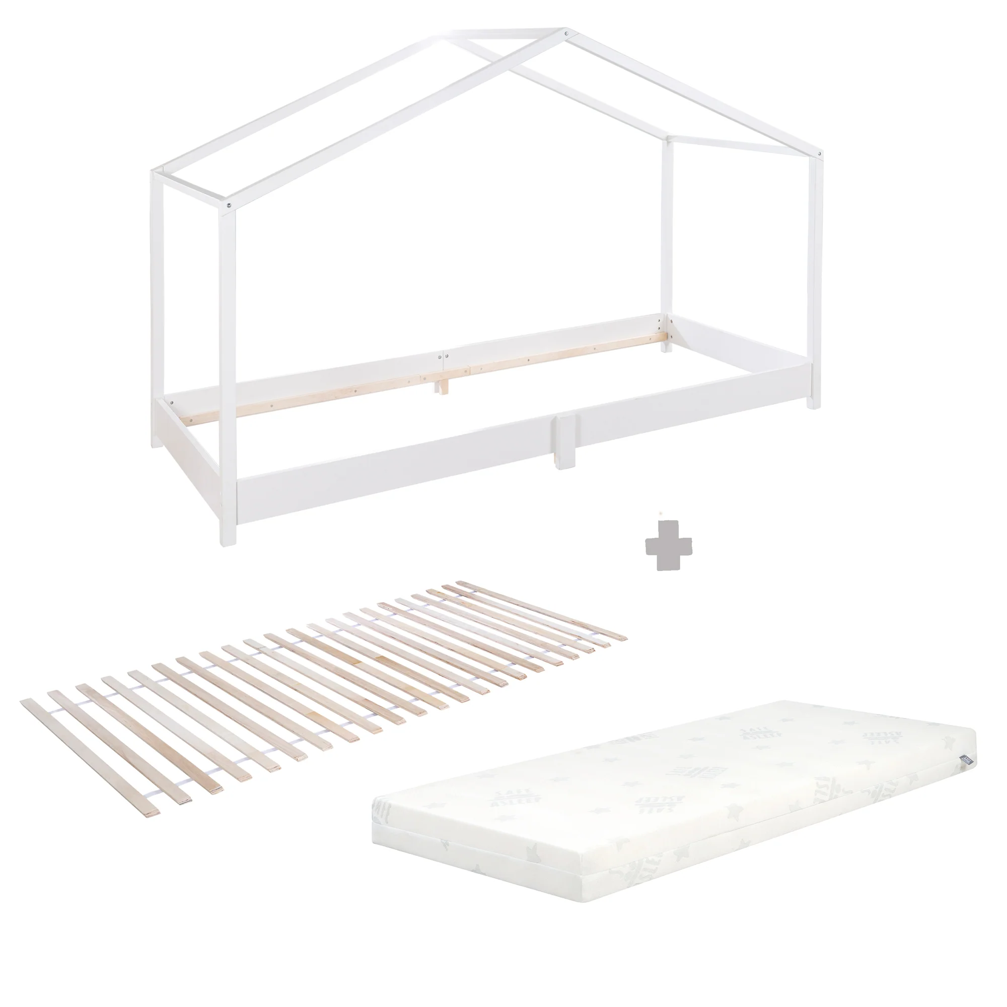 Hausbett 90 x 200 cm - Bodenbett für Kinder nach Montessori Prinzip - Holz weiß - Image 11