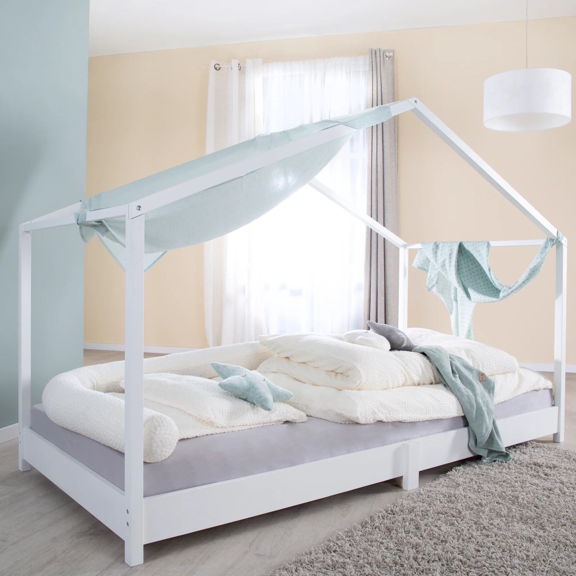 Hausbett 90 x 200 cm - Bodenbett für Kinder nach Montessori Prinzip - Holz weiß - Image 3