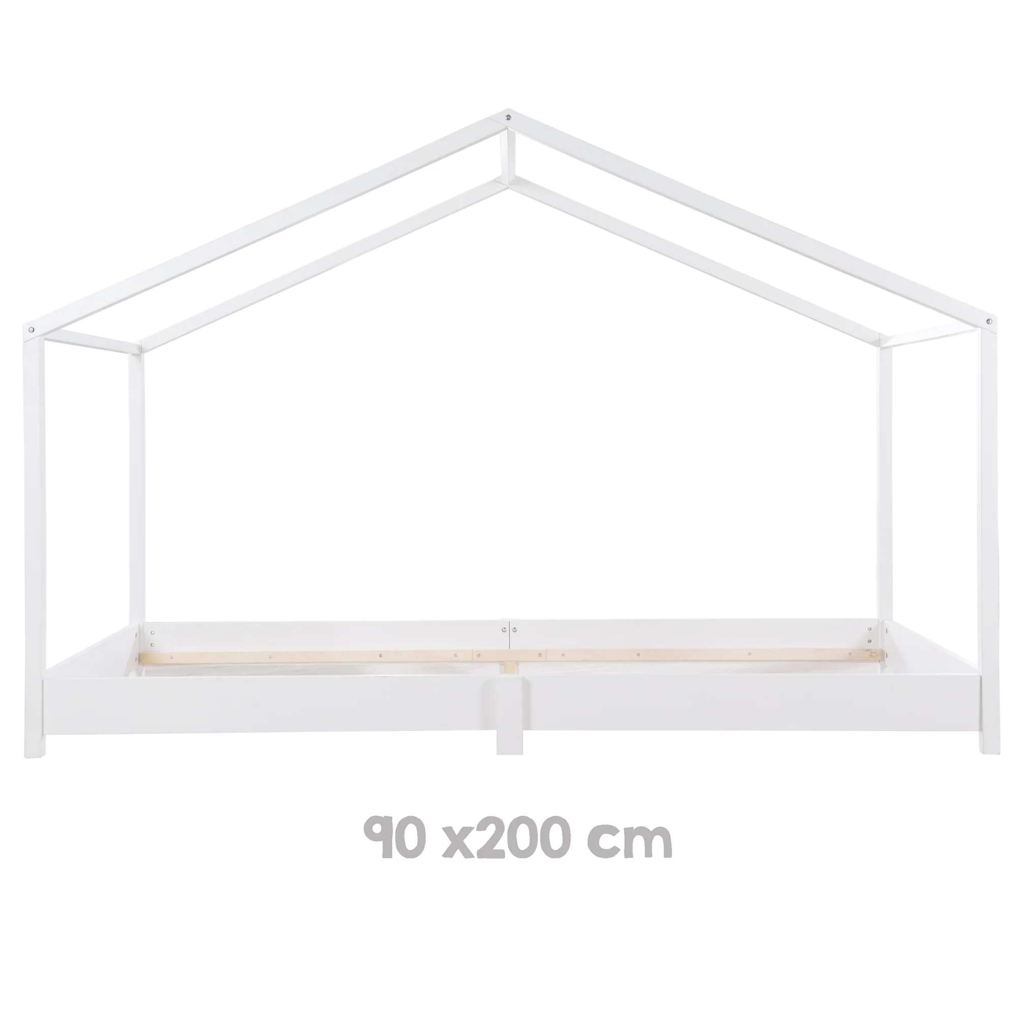 Hausbett 90 x 200 cm - Bodenbett für Kinder nach Montessori Prinzip - Holz weiß - Image 8