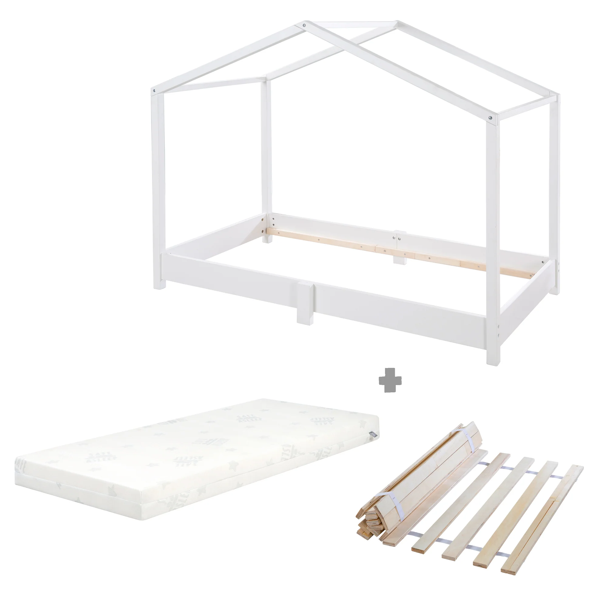 Hausbett 70 x 140 cm - Bodenbett nach Montessori Prinzip - Holz weiß - Image 13