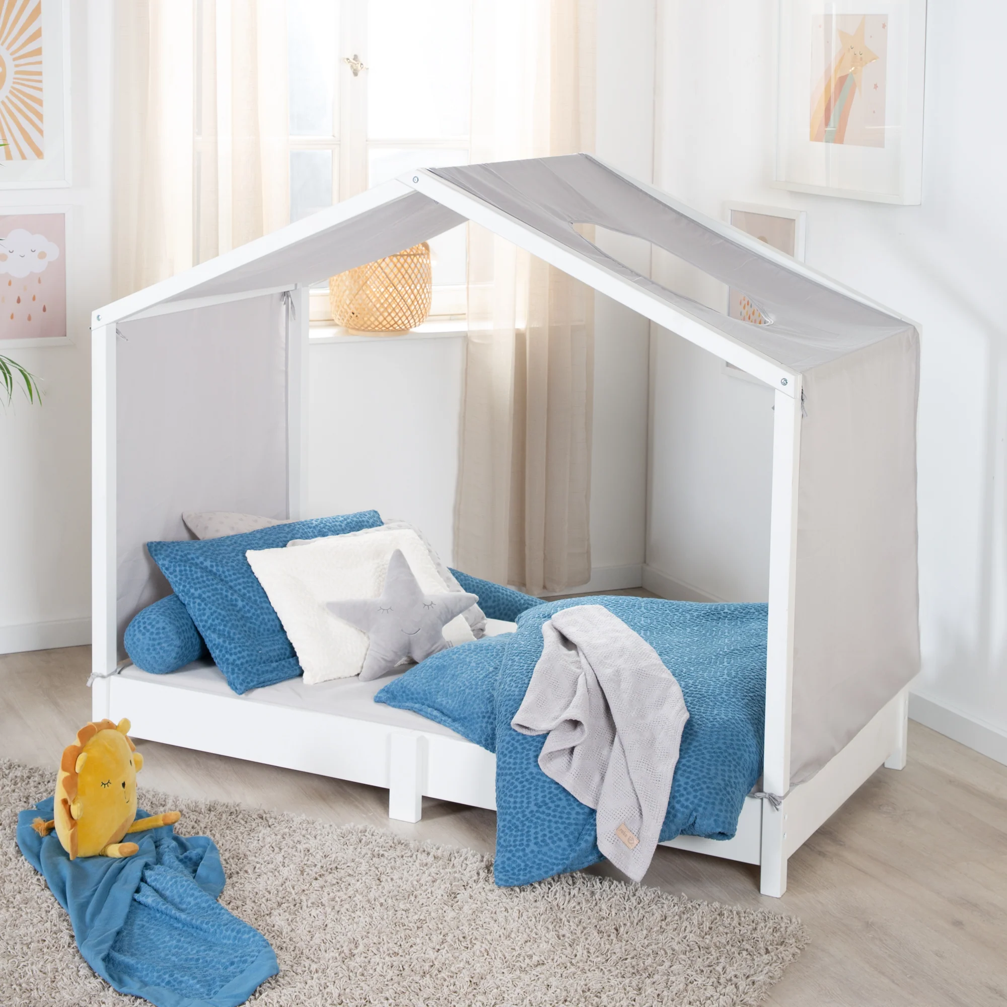 Hausbett 70 x 140 cm - Bodenbett nach Montessori Prinzip - Holz weiß - Image 5