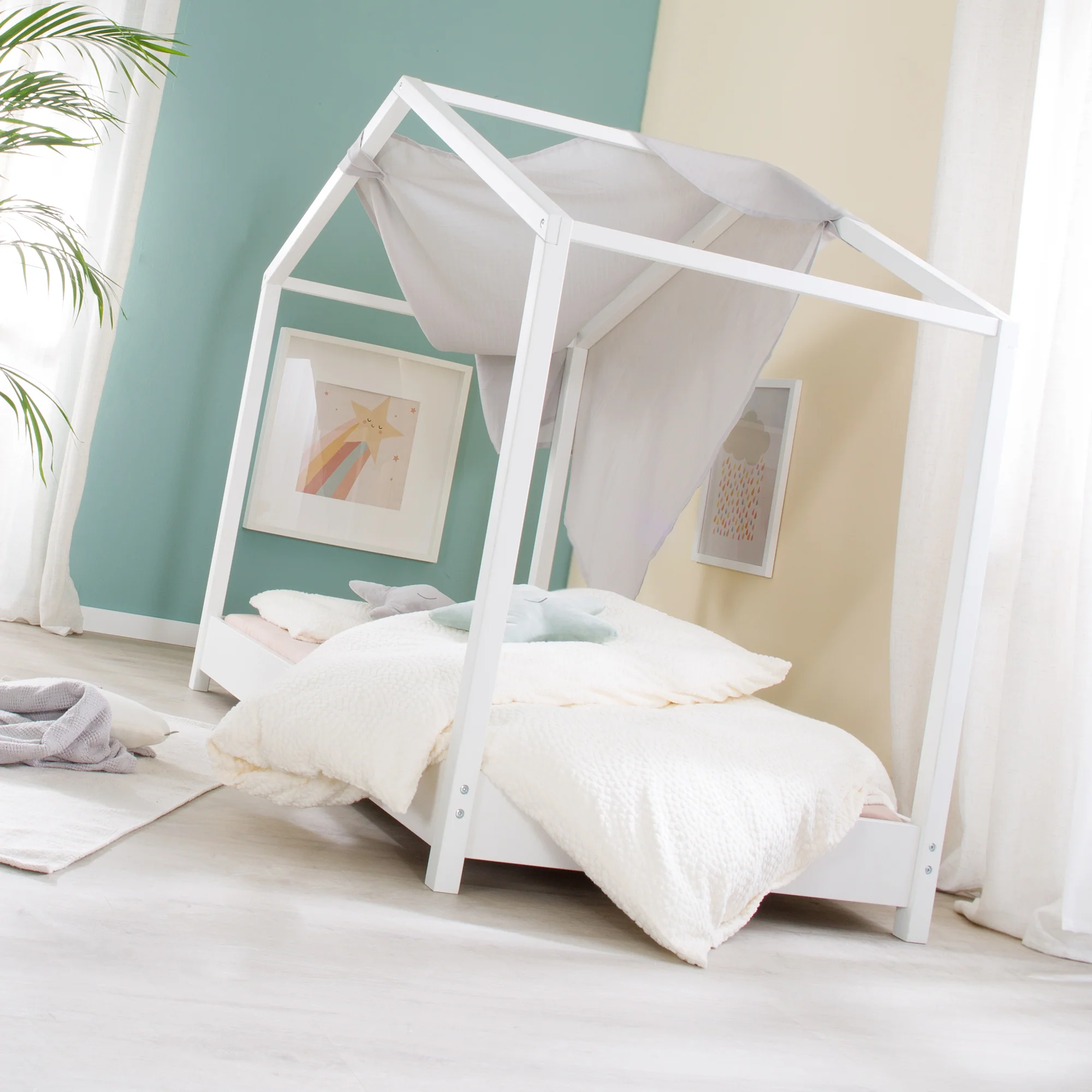 Hausbett 70 x 140 cm - Bodenbett nach Montessori Prinzip - Holz weiß - Image 6