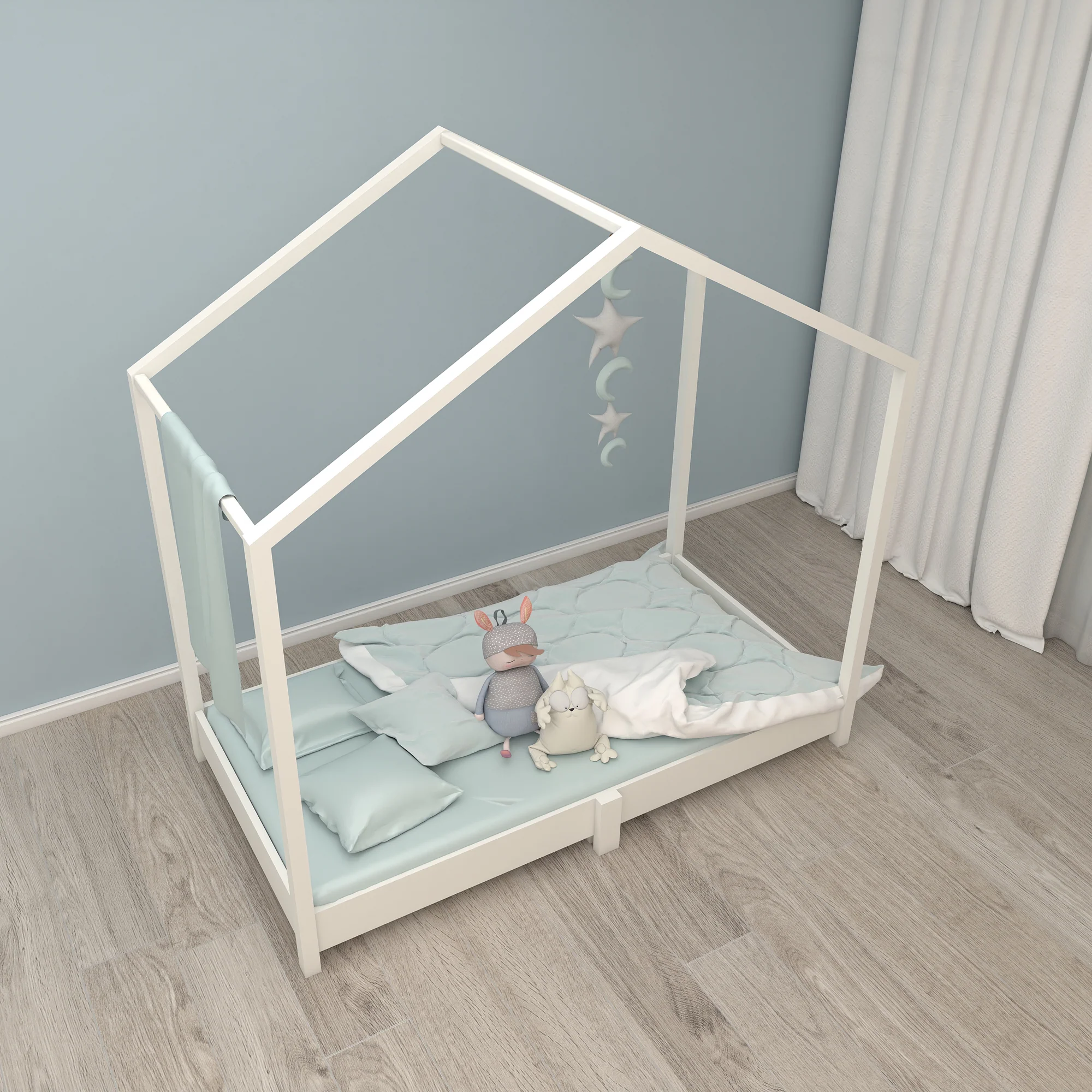 Hausbett 70 x 140 cm - Bodenbett nach Montessori Prinzip - Holz weiß - Image 8