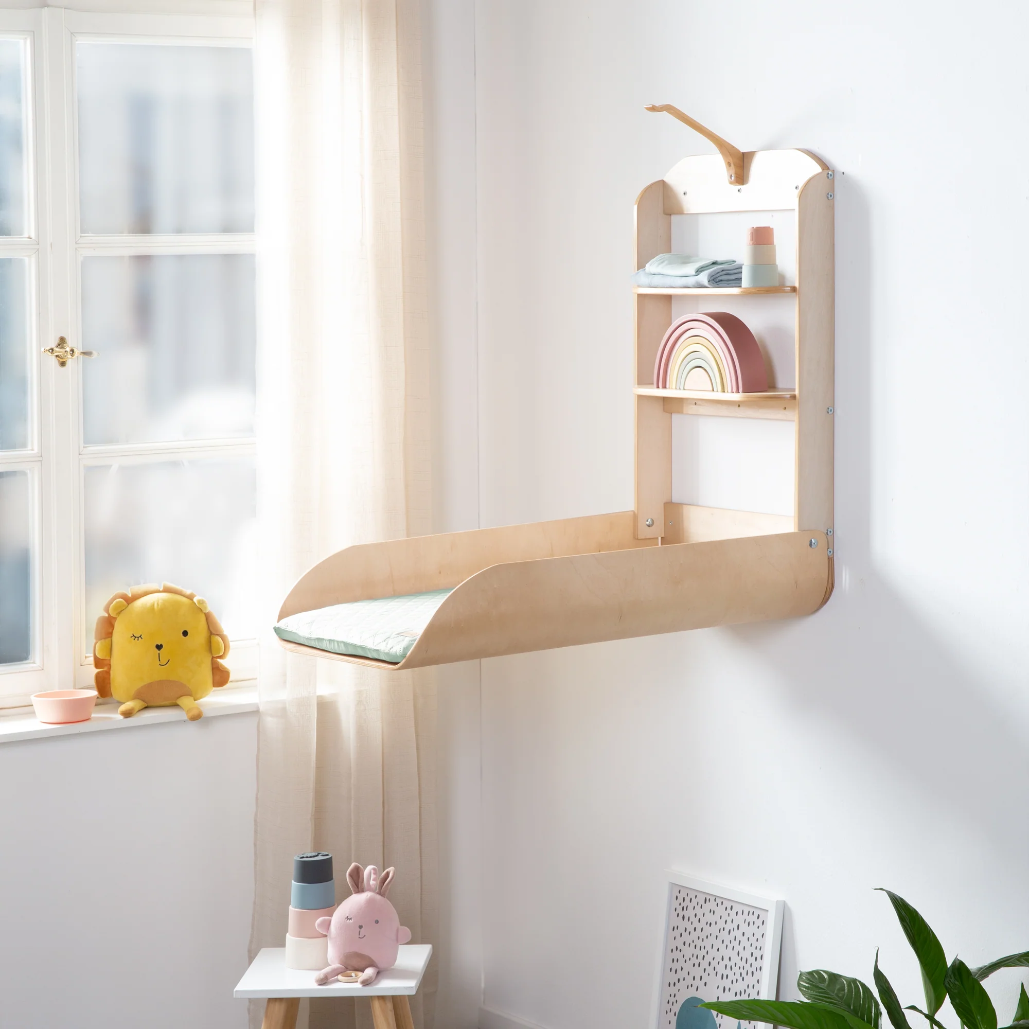 Wandwickelregal aus Formholz + Wickelauflage 'roba Style frosty green' - Image 4