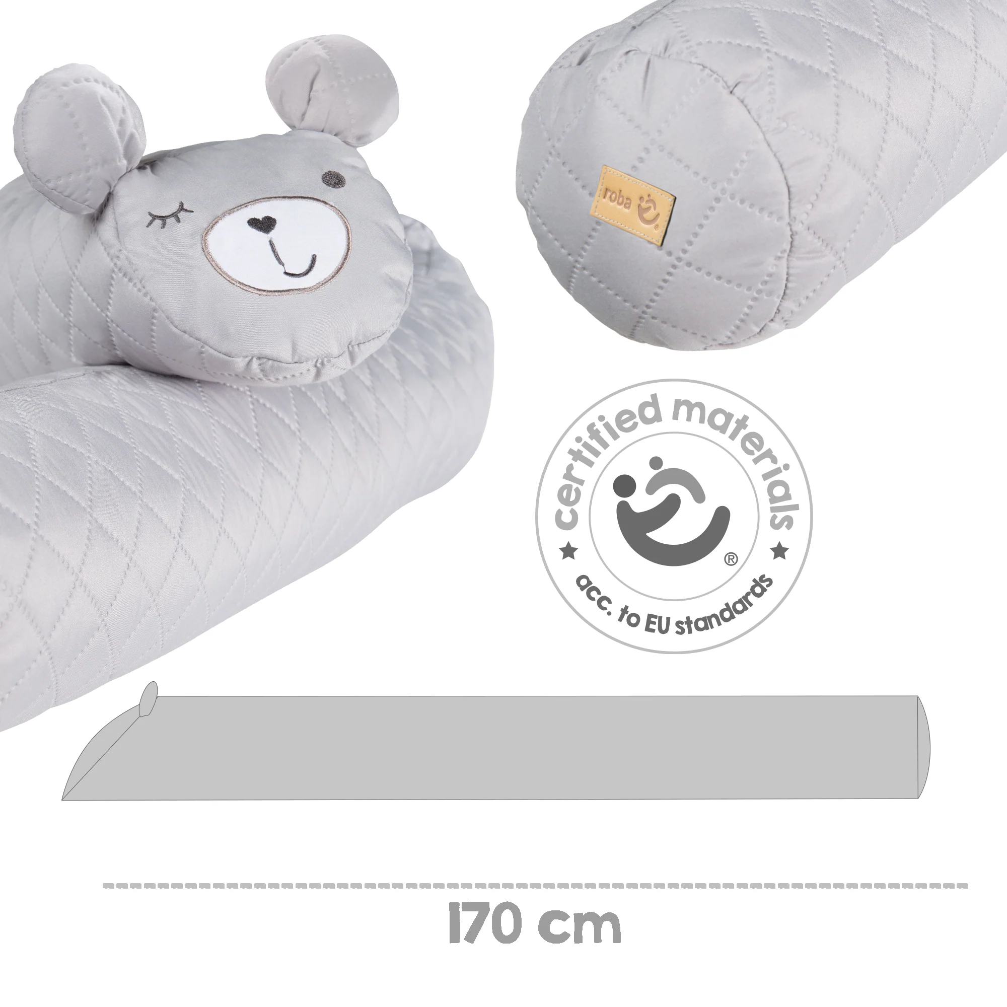 Bettschlange 'roba Style', Baby-Bettumrandung mit Bärengesicht 'Sammy', grau, 170 cm - Image 3