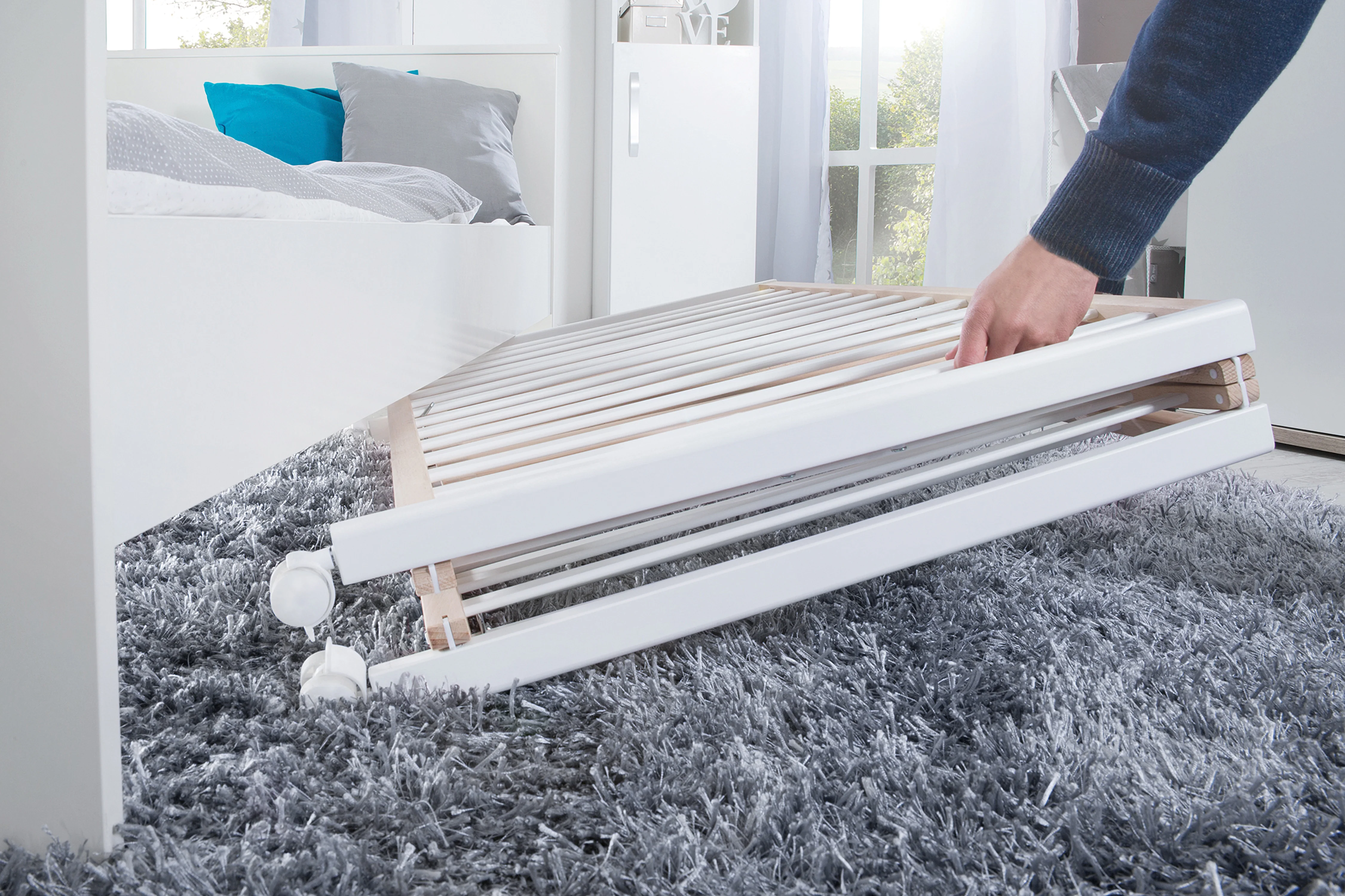Klappbett 'Fold Up', 60 x 120 cm, Bio-Buche/weiß, 2-fach höhenverstellbar, inkl. Rollen - Image 5