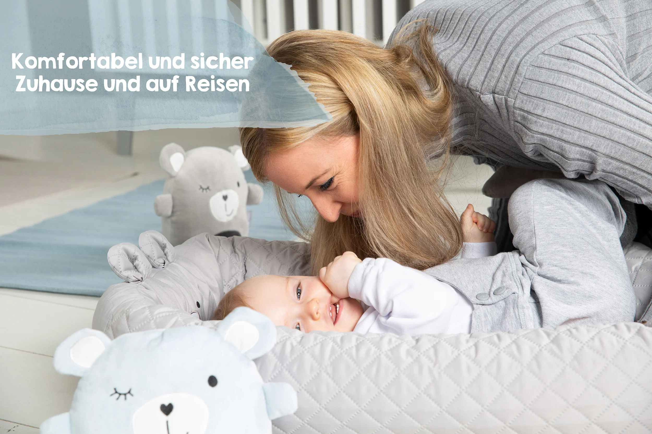 Babylounge 'roba Style' - Kuschelnest mit Bären-Gesicht 'Sammy' - Reisebett & Wickelauflage - Grau - Image 3