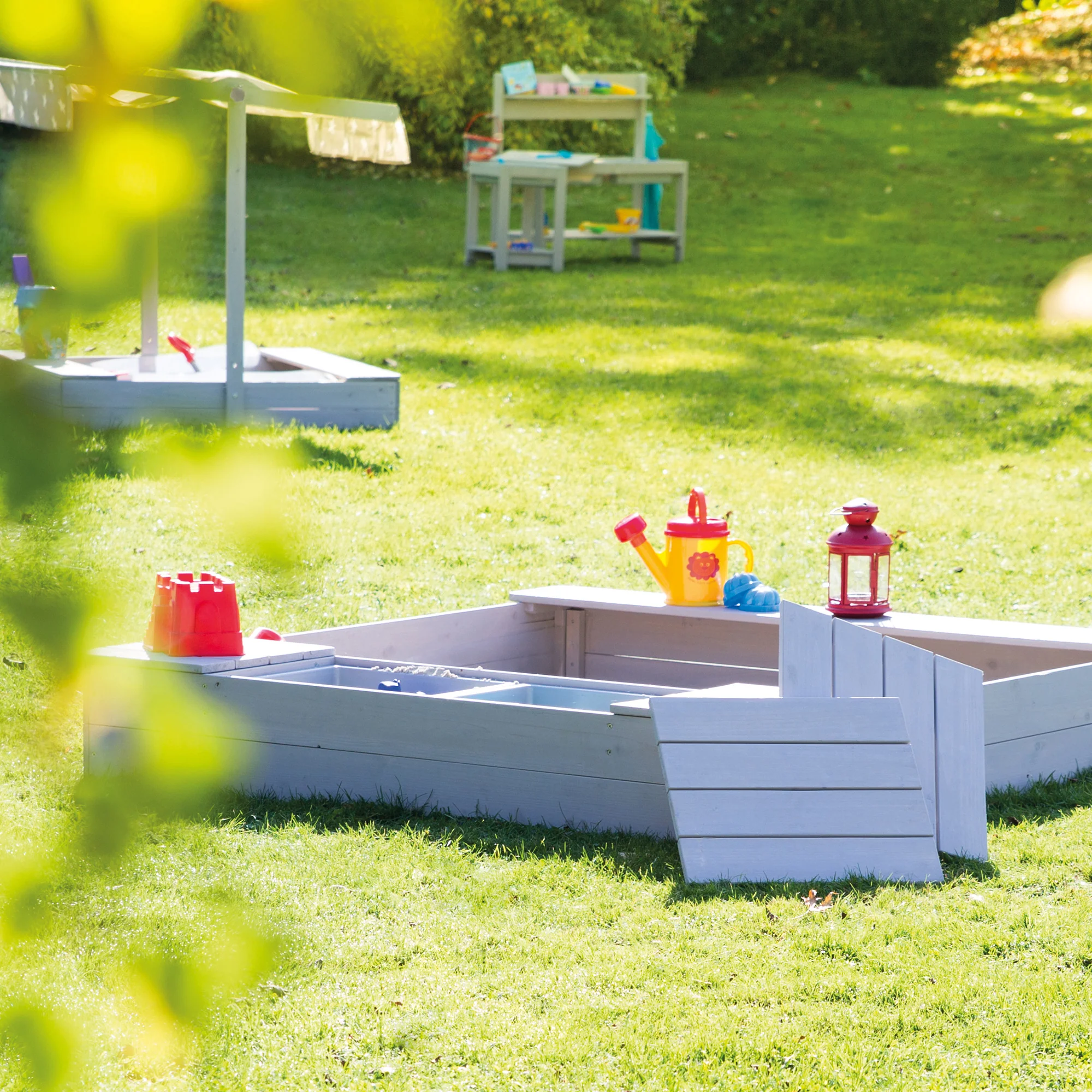 Sandkasten 'Outdoor +' mit 2 Spielwannen, Holzsandkasten aus wetterfestem Massivholz, grau lasiert - Image 6