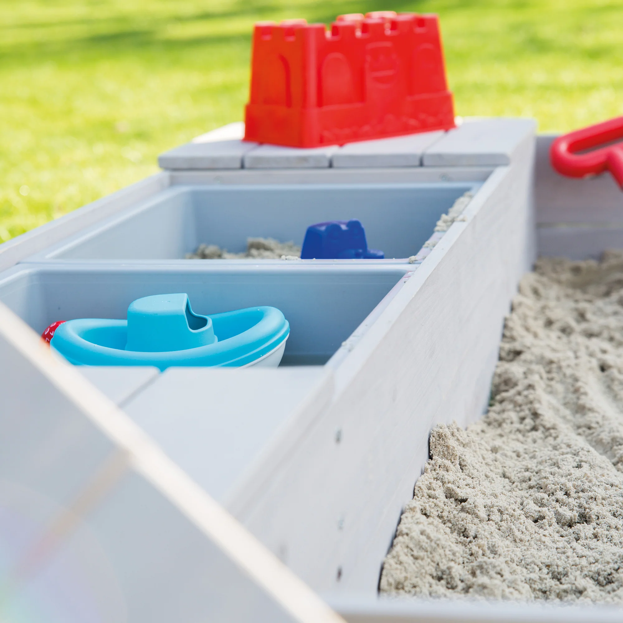 Sandkasten 'Outdoor +' mit 2 Spielwannen, Holzsandkasten aus wetterfestem Massivholz, grau lasiert - Image 8