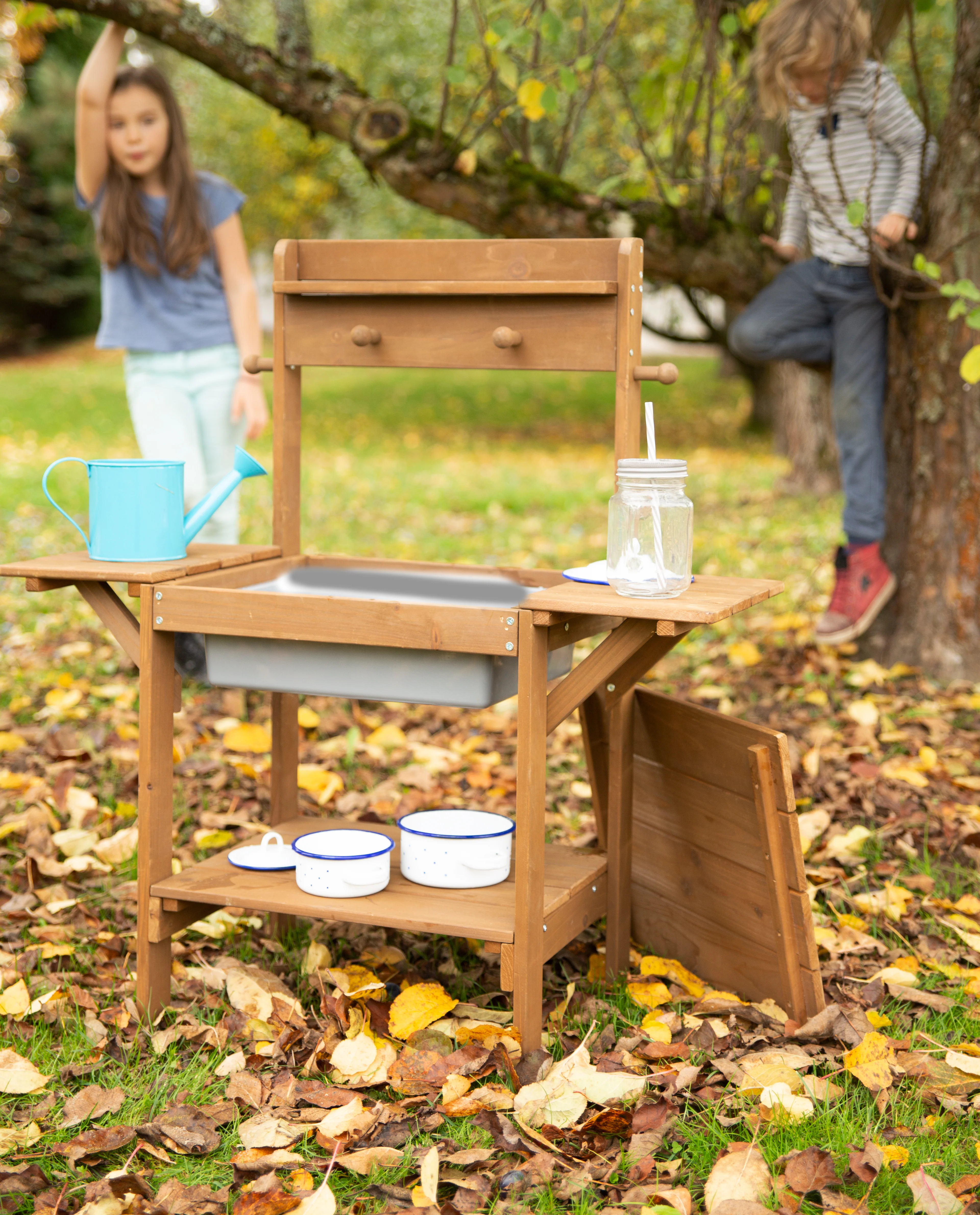 Matschküche 'Midi' - Kinder-Gartenküche für Wasser & Sand, wetterfestes Massivholz teakfarben - Image 6