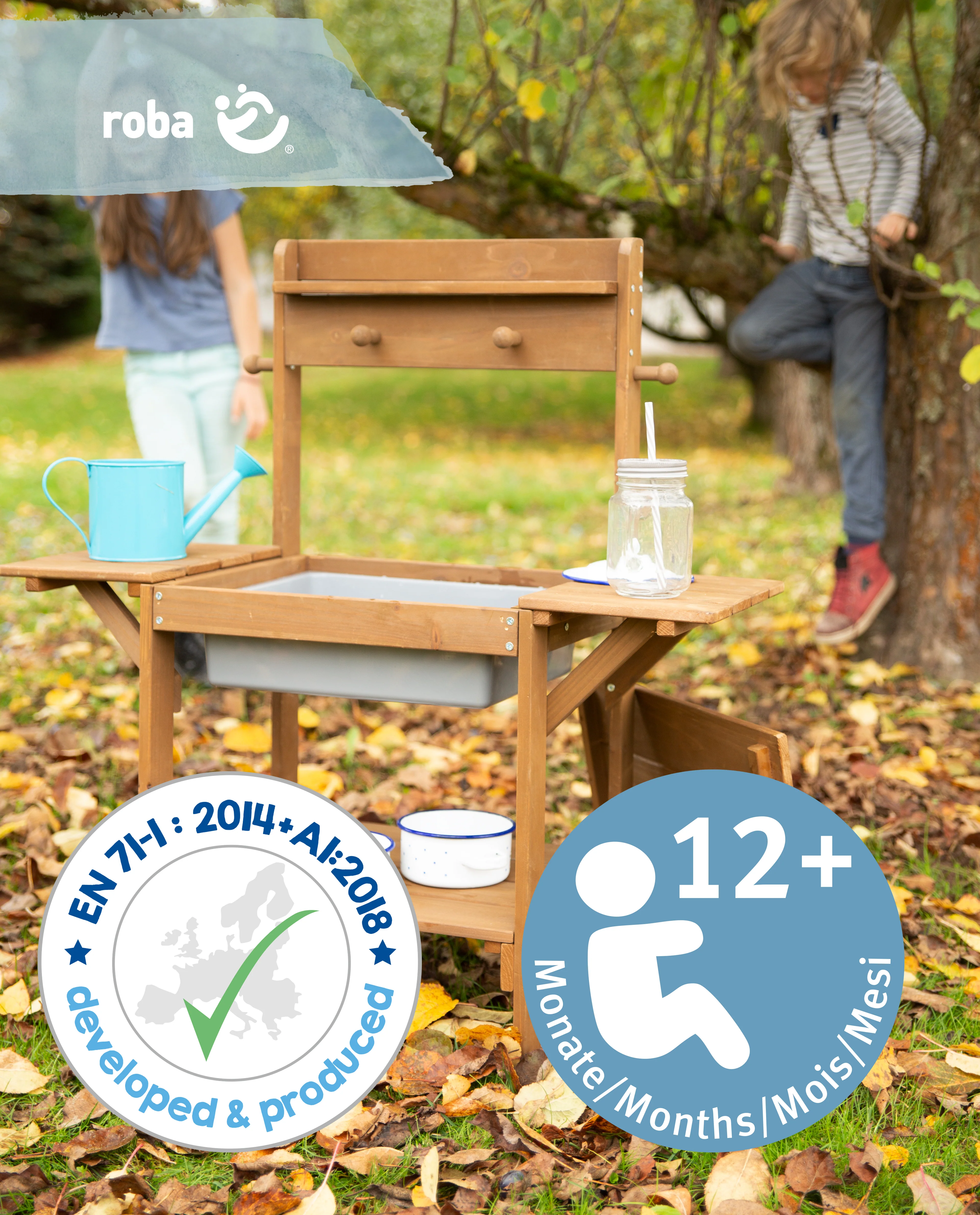 Matschküche 'Midi' - Kinder-Gartenküche für Wasser & Sand, wetterfestes Massivholz teakfarben - Image 8