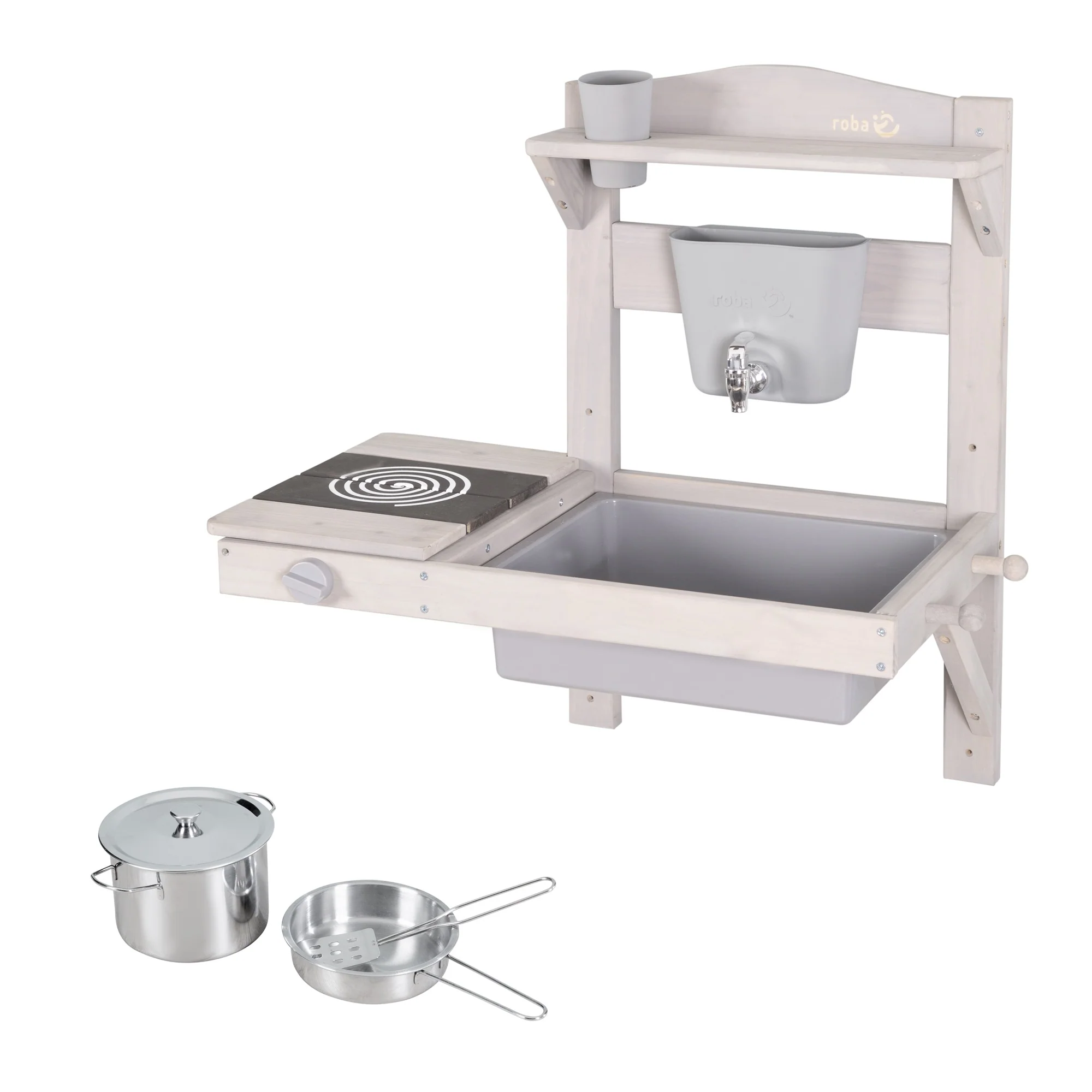 Matschküche zum Hängen inkl. Zubehör - FSC-zertifiziertes Holz - Grau lasiert - Image 10