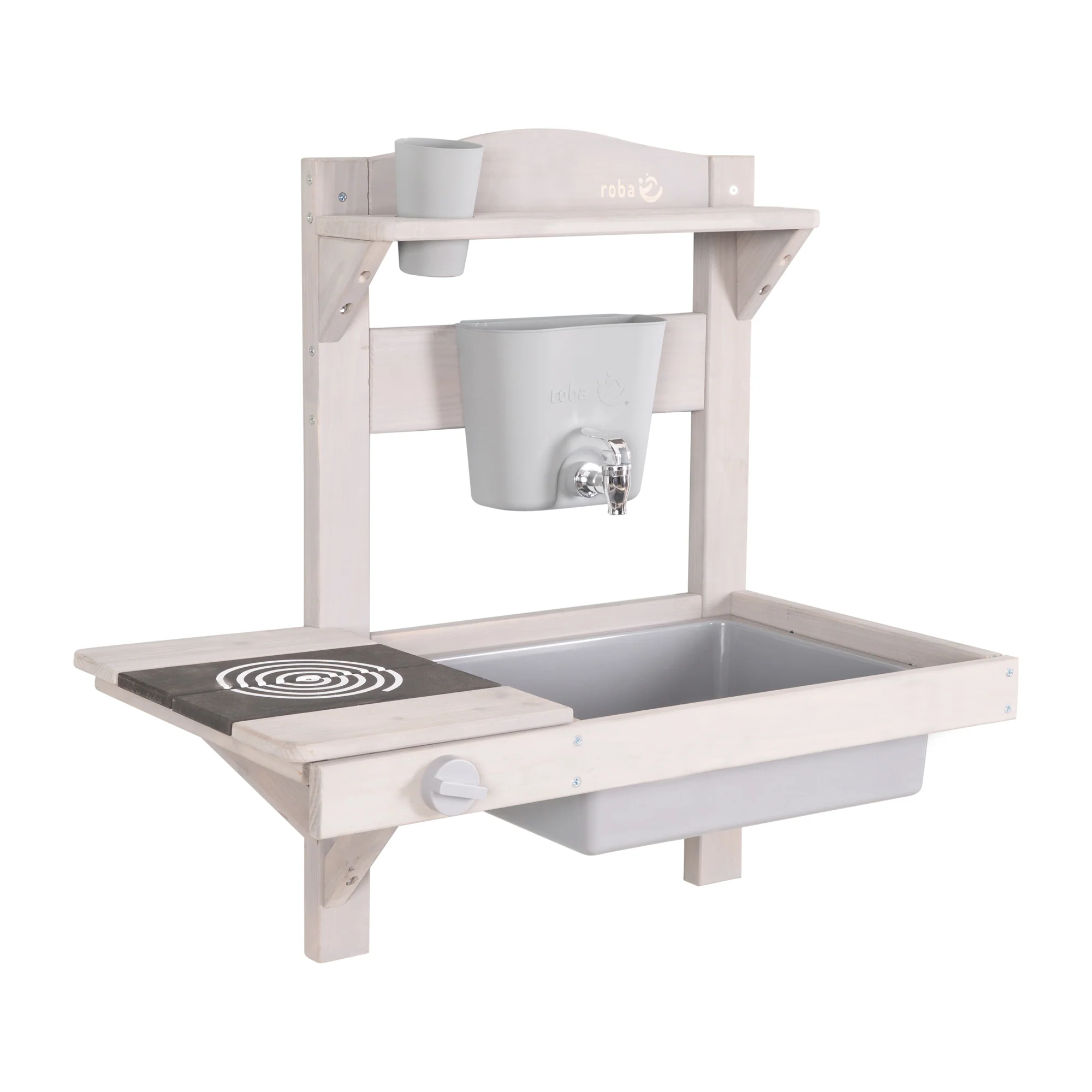 Matschküche zum Hängen inkl. Zubehör - FSC-zertifiziertes Holz - Grau lasiert - Image 3