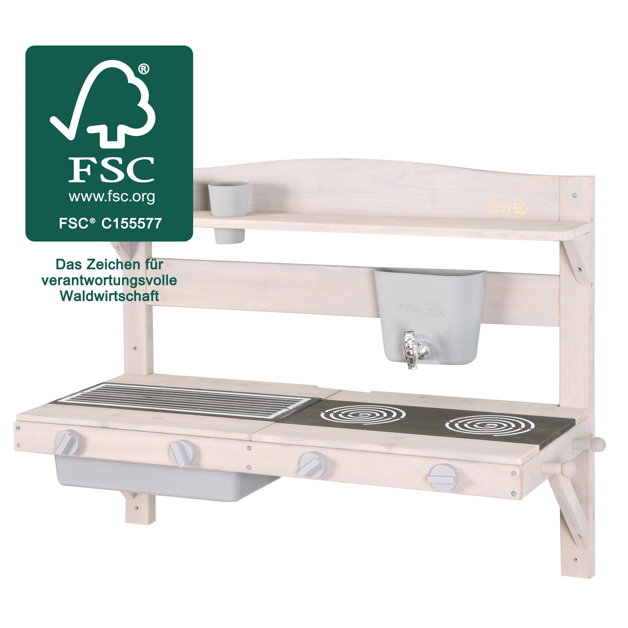 Spiel- & Matschküche zum Hängen - FSC zertifiziertes Holz - Grau lasiert - Image 6