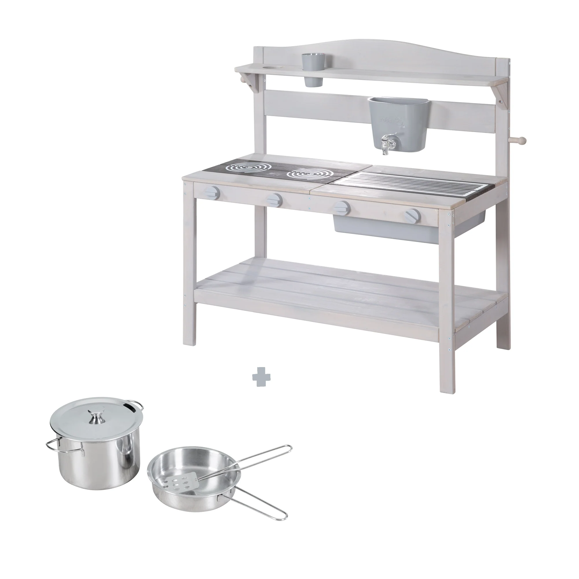 Outdoor-Matschküche inkl. Zubehör - FSC zertifiziertes Holz - Grau lasiert - Image 4