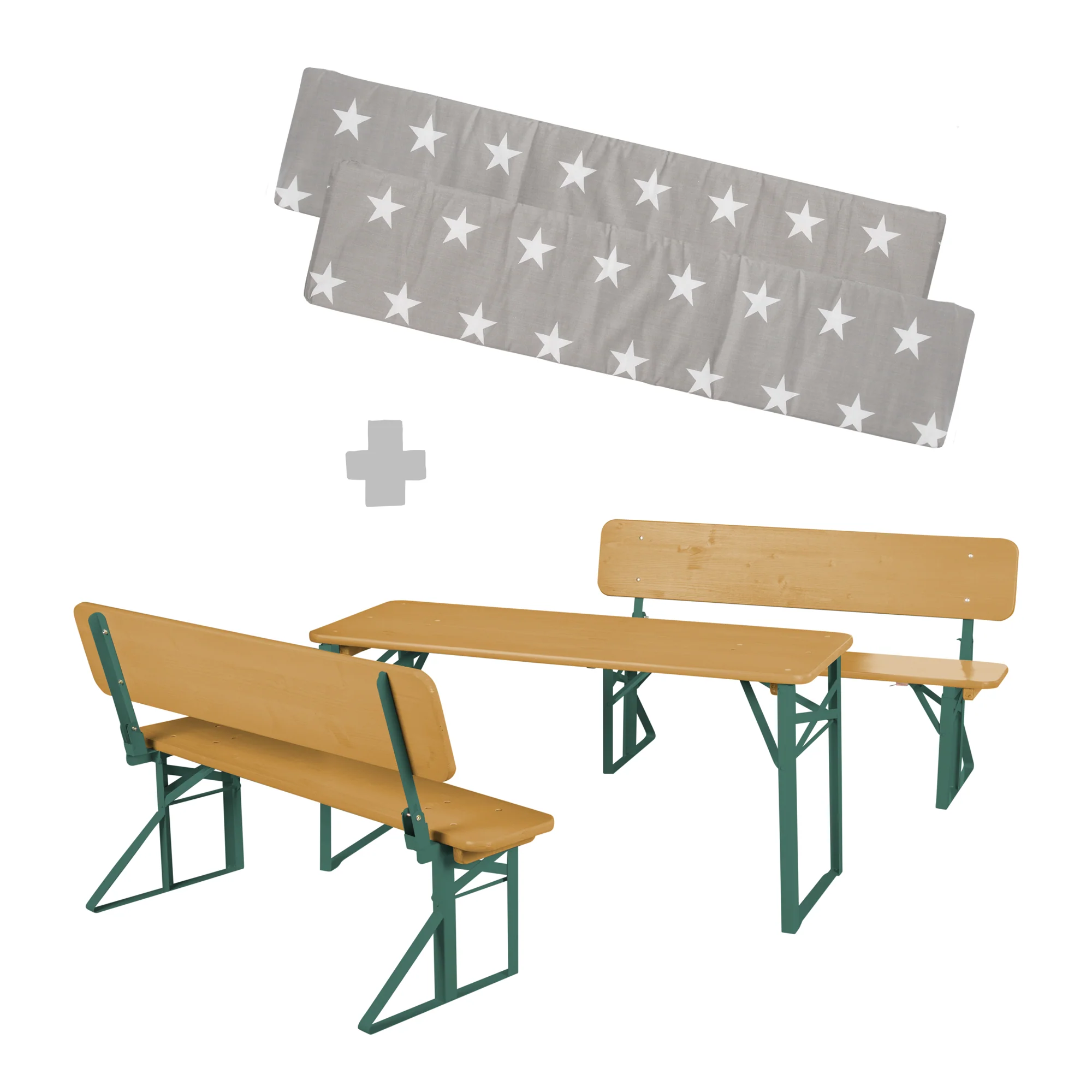 Outdoor Party-Garnitur mit Lehne - 2 Bänke + 1 Tisch - Holz teak lasiert - Image 10