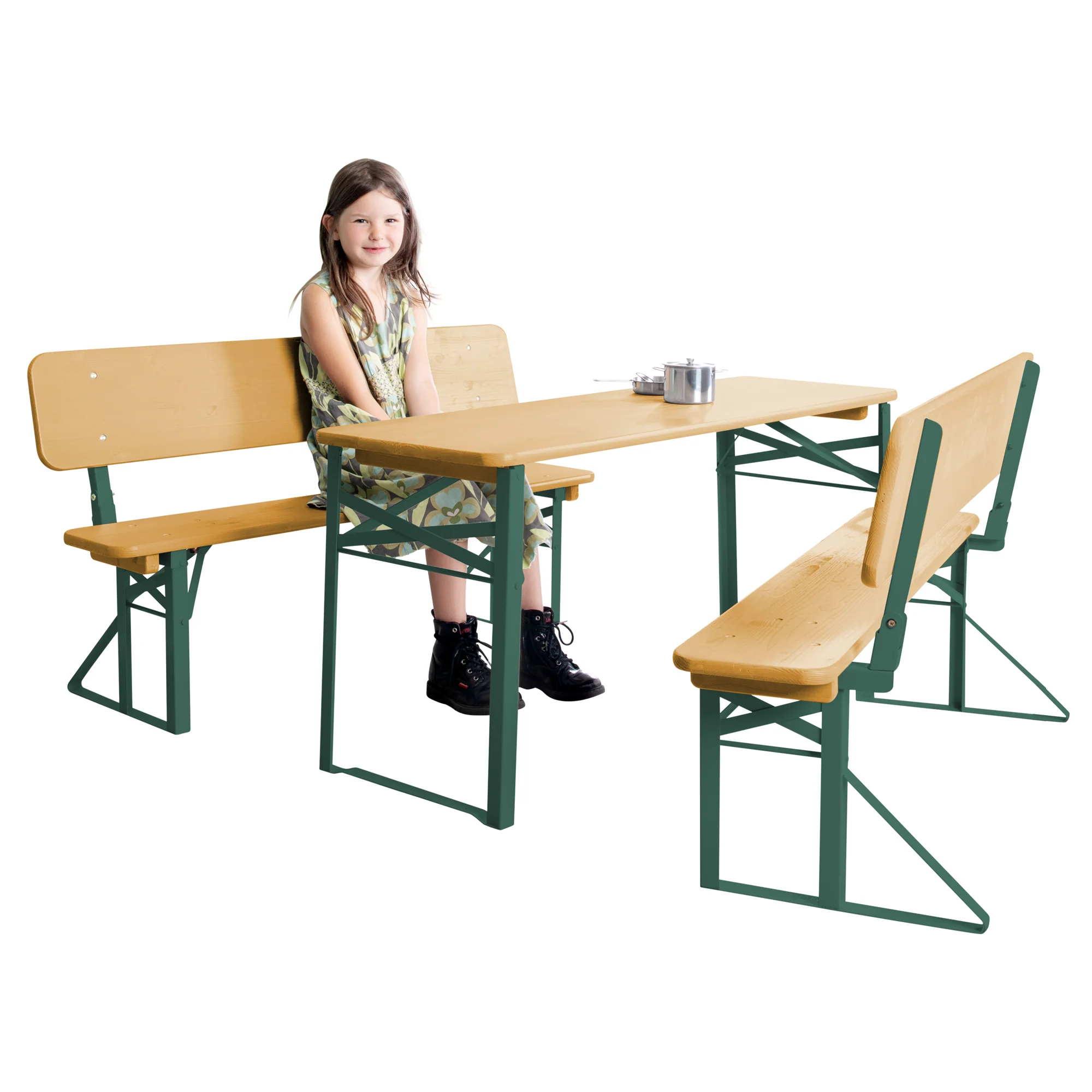 Outdoor Party-Garnitur mit Lehne - 2 Bänke + 1 Tisch - Holz teak lasiert - Image 8