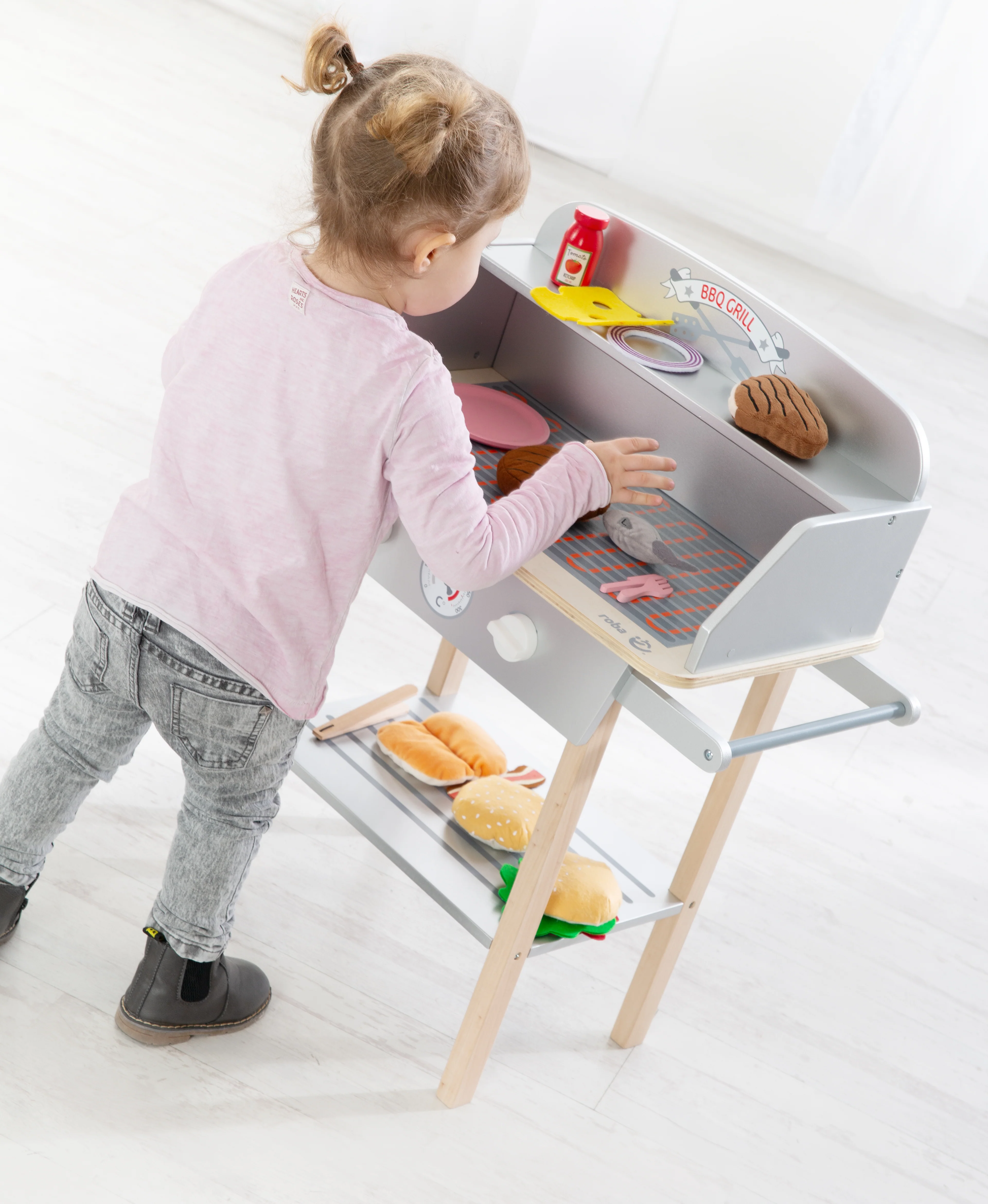 BBQ-Grill aus Holz, mit 14-teiligem Stoffzubehör, Spielzeug Barbecue Grill, ab 3 Jahren - Image 7