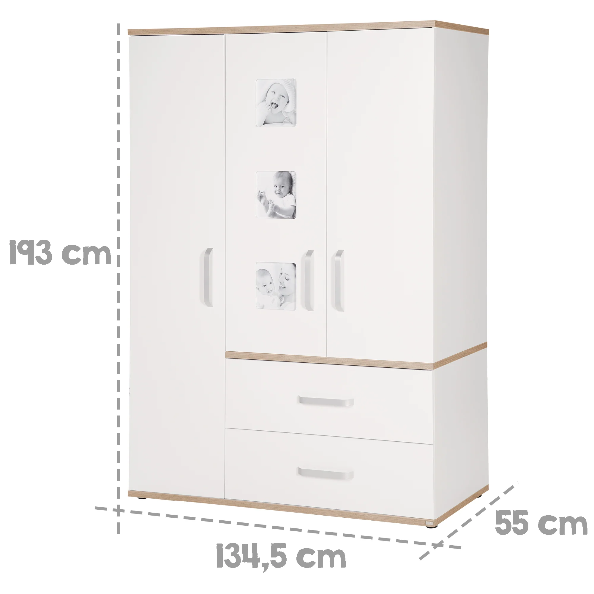 Kindermöbelset 'Pia', 3-teilig, inkl. Babybett 70 x 140 cm, Wickelkommode & Kleiderschrank, weiß - Image 15