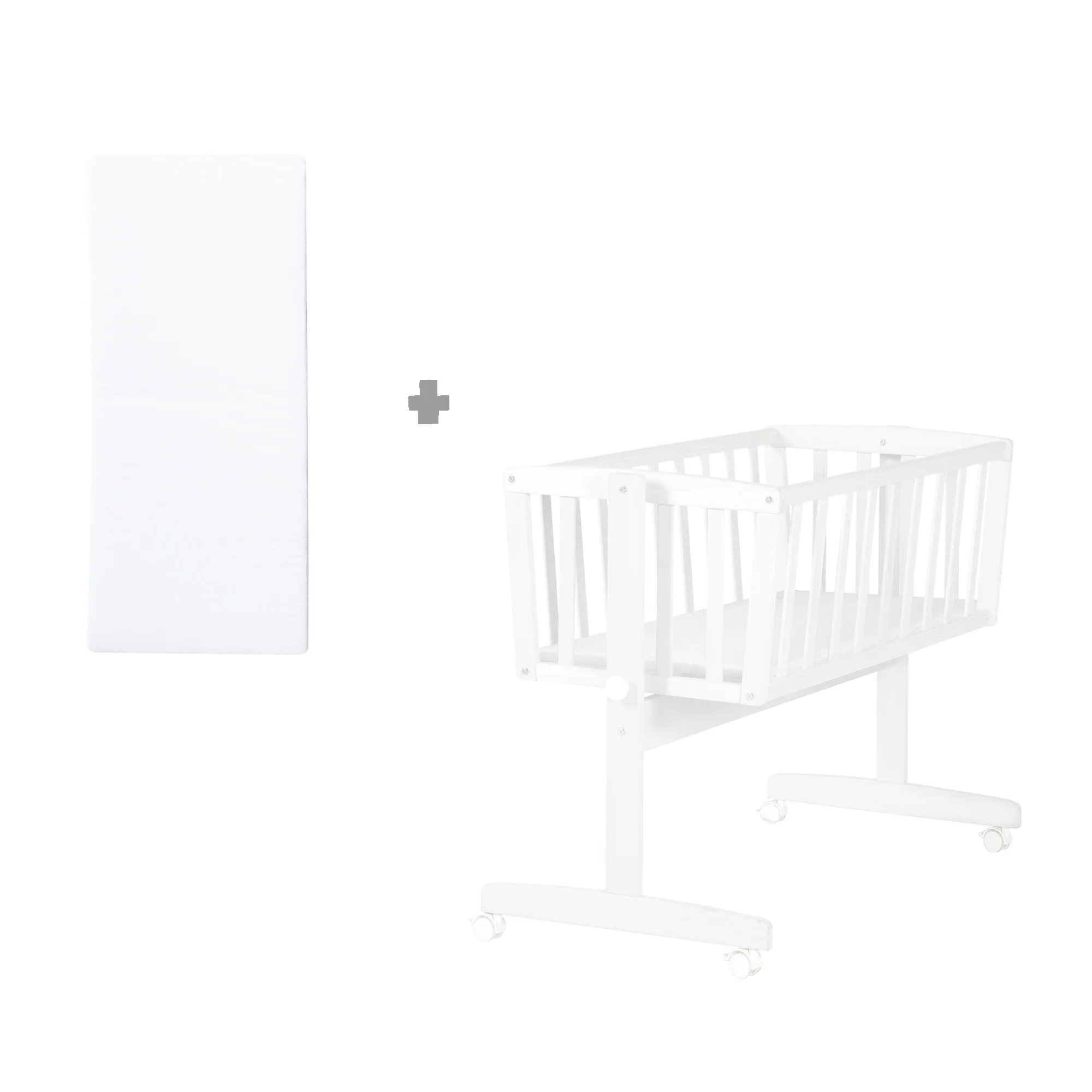 Babywiege inkl. Matratze 40 x 90 cm - Wiegenfunktion mit Feststellknopf - Holz weiß - Image 5