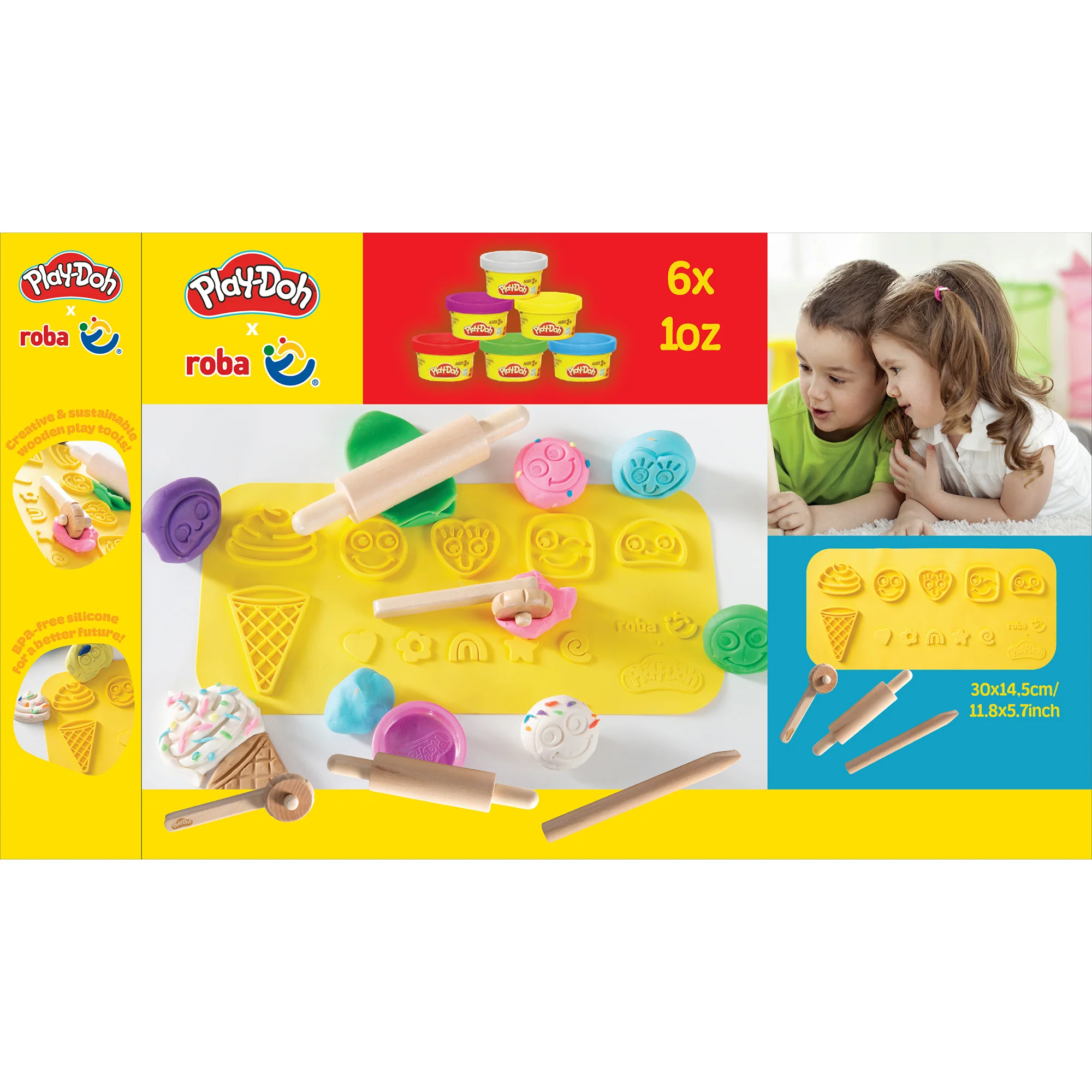 roba x Play-Doh Starterset - 3D-Kreativmatte, Holzwerkzeuge, 6 Knetdosen - Image 12