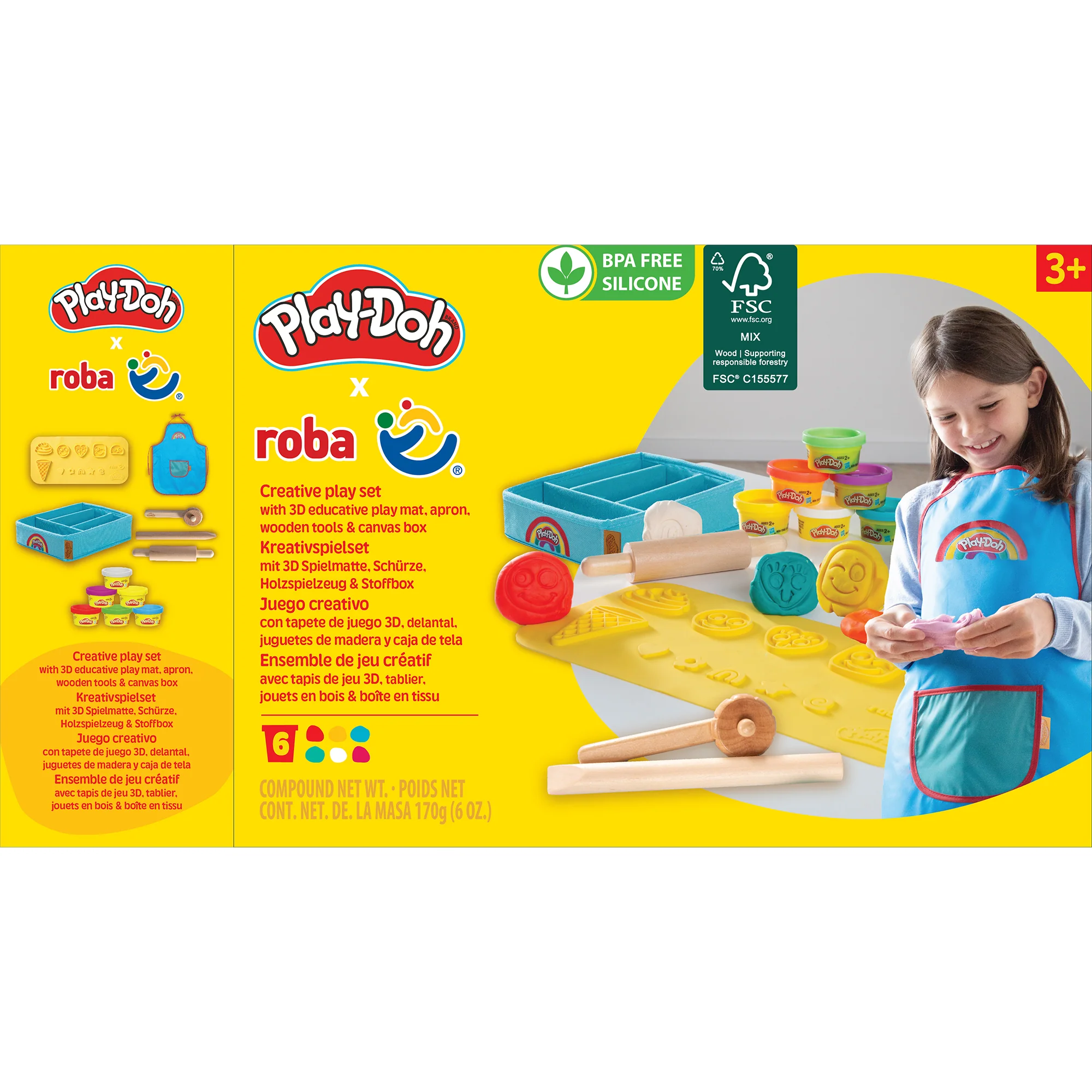 roba x Play-Doh Set mit Kreativmatte, Knetdosen, Box, Schürze & Holzwerkzeugen - Image 4