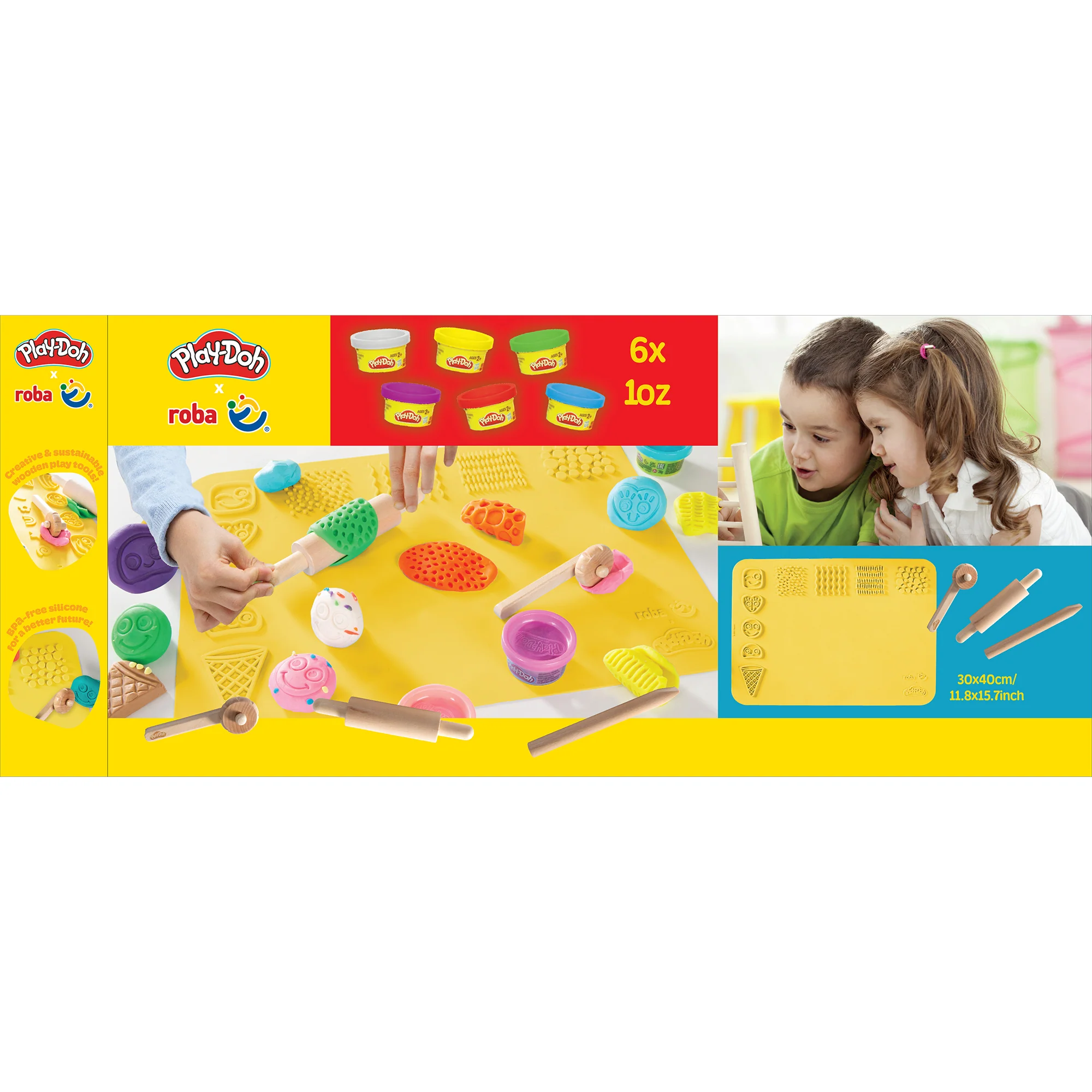 roba x Play-Doh Spielset mit 3D-Kreativmatte, Holzwerkzeugen, Knetdosen - Image 13