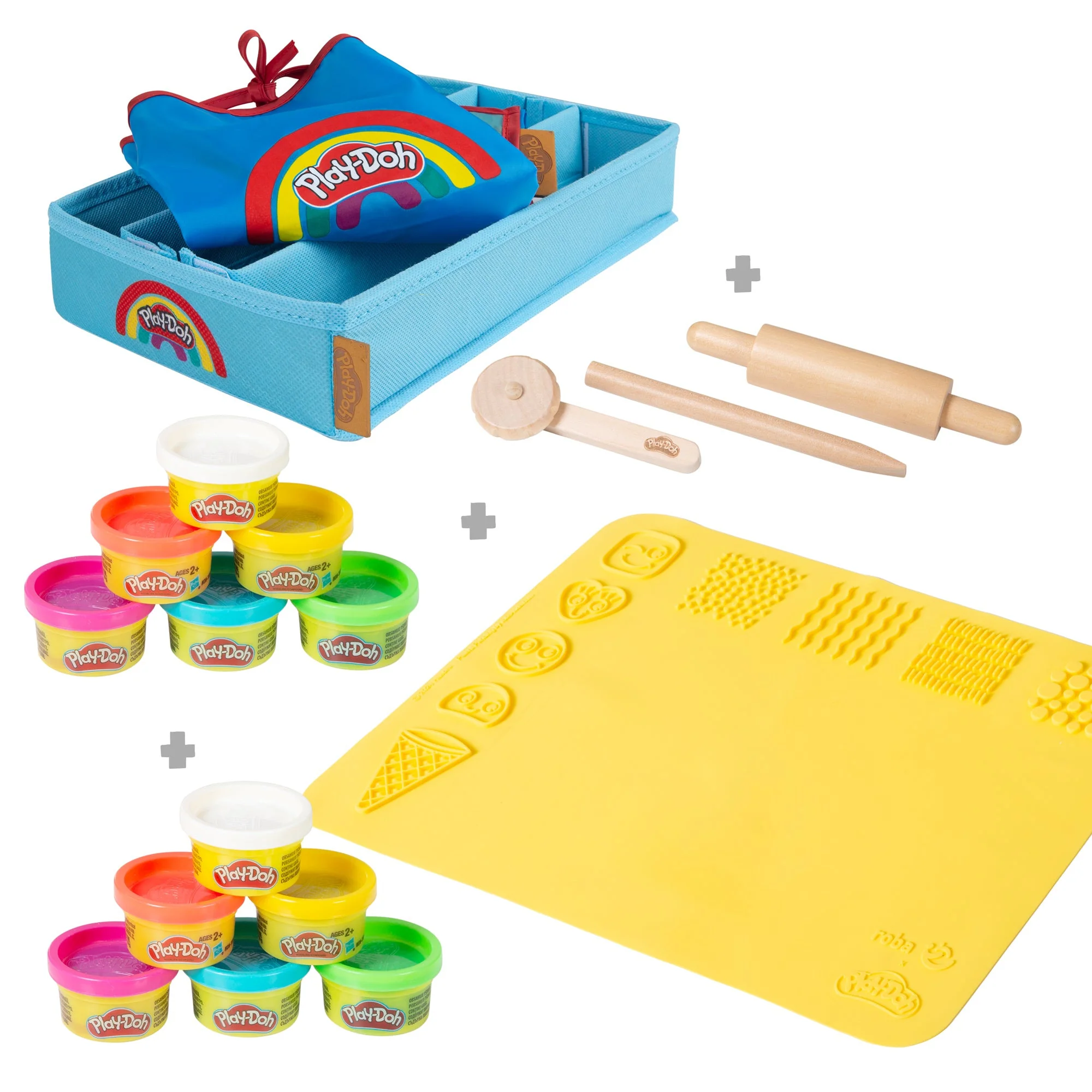 roba x Play-Doh Spielset mit Box, Kreativmatte, 12 Knete, Holzwerkzeugen & Schürze - Image 10