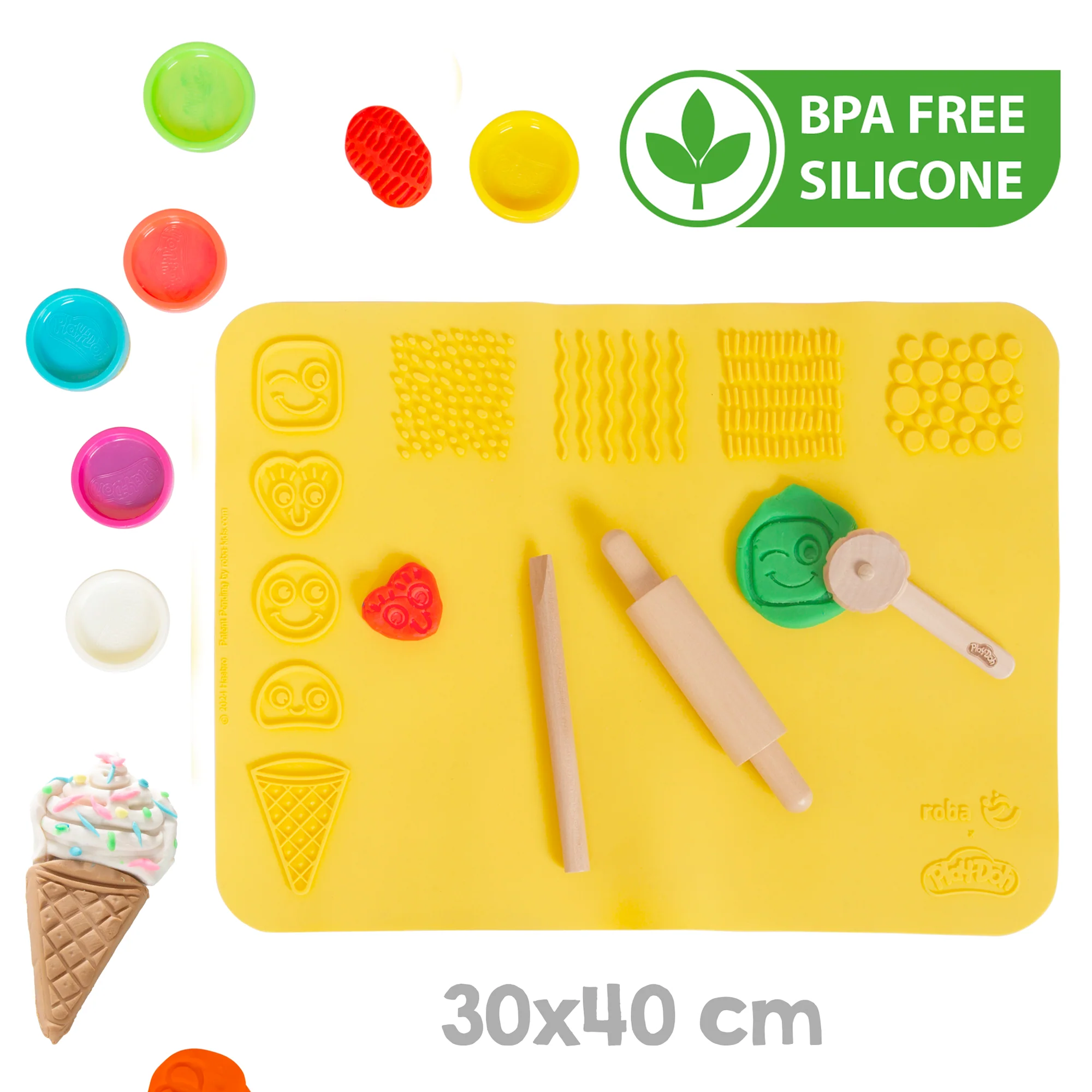 roba x Play-Doh Spielset mit Box, Kreativmatte, 12 Knete, Holzwerkzeugen & Schürze - Image 4
