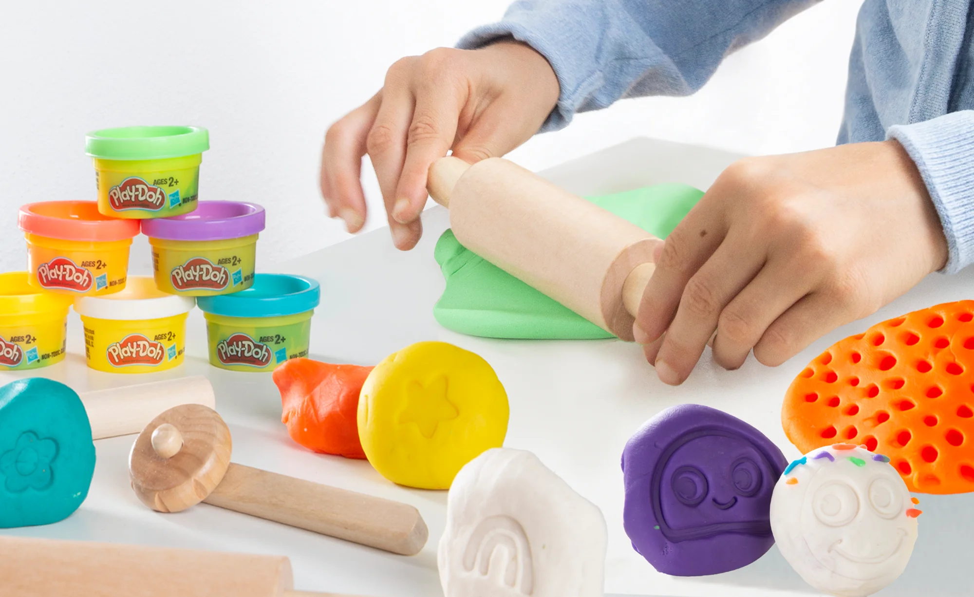 roba x Play-Doh Spielset mit Box, Kreativmatte, 12 Knete, Holzwerkzeugen & Schürze - Image 7