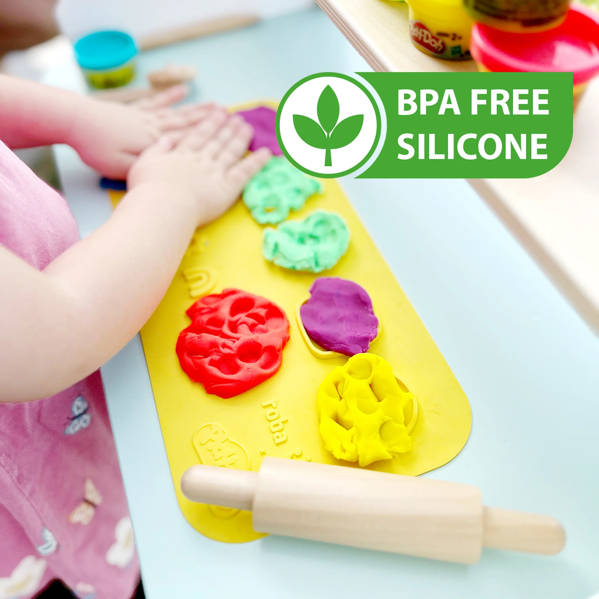 roba x Play-Doh Set - 3D-Kreativmatte mit 12 Knetdosen & Holzwerkzeugen - Image 5