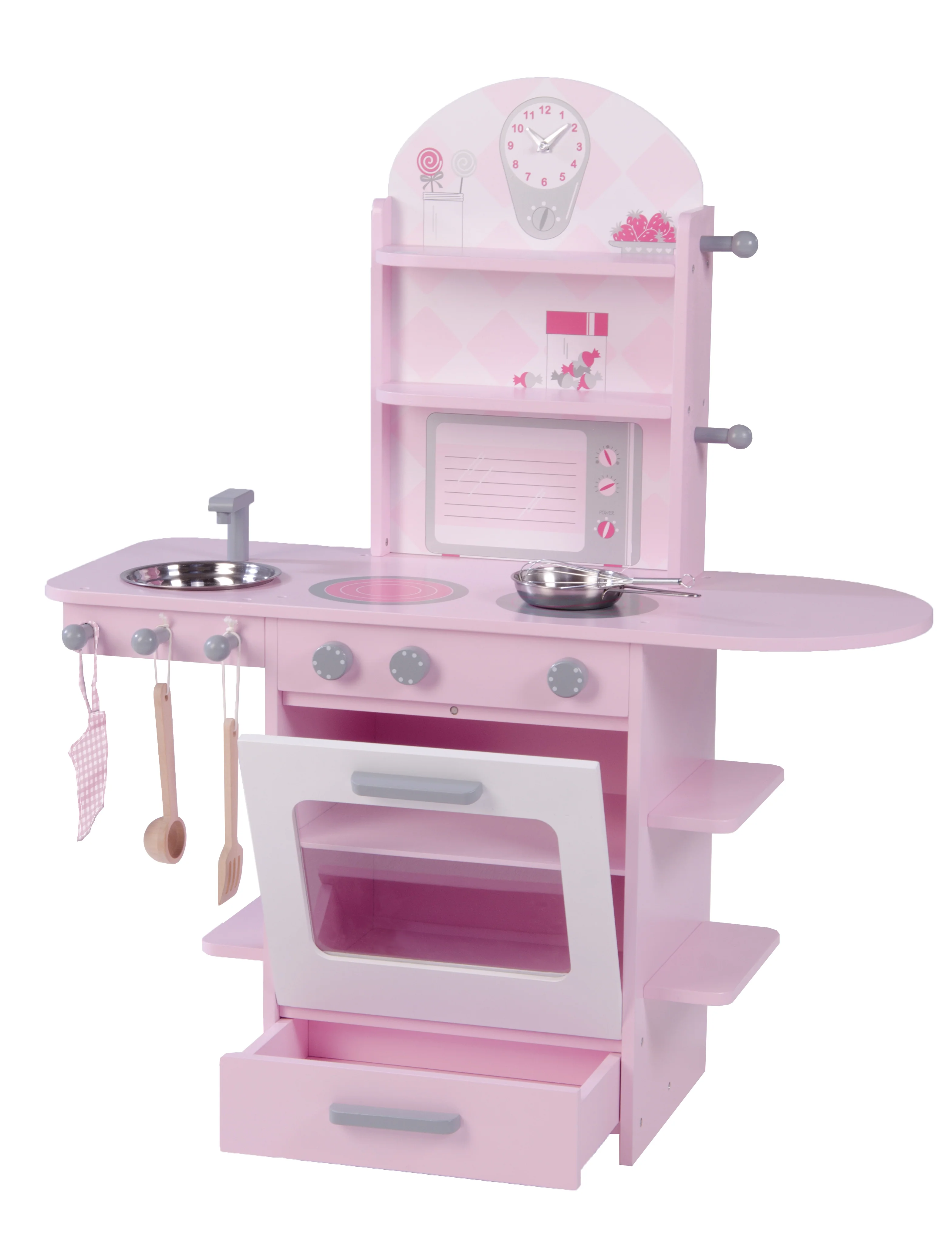 Spielküche rosa, Kinderküche mit Herd, Spüle, Wasserhahn & Regal inkl. Zubehör - Image 3